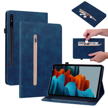 For Samsung Galaxy Tab S9+ Skin Feel Solid Color Zipper Leather Tablet Case(Blue) - Galaxy Tab S9+ Cases by buy2fix | Online Shopping UK | buy2fix