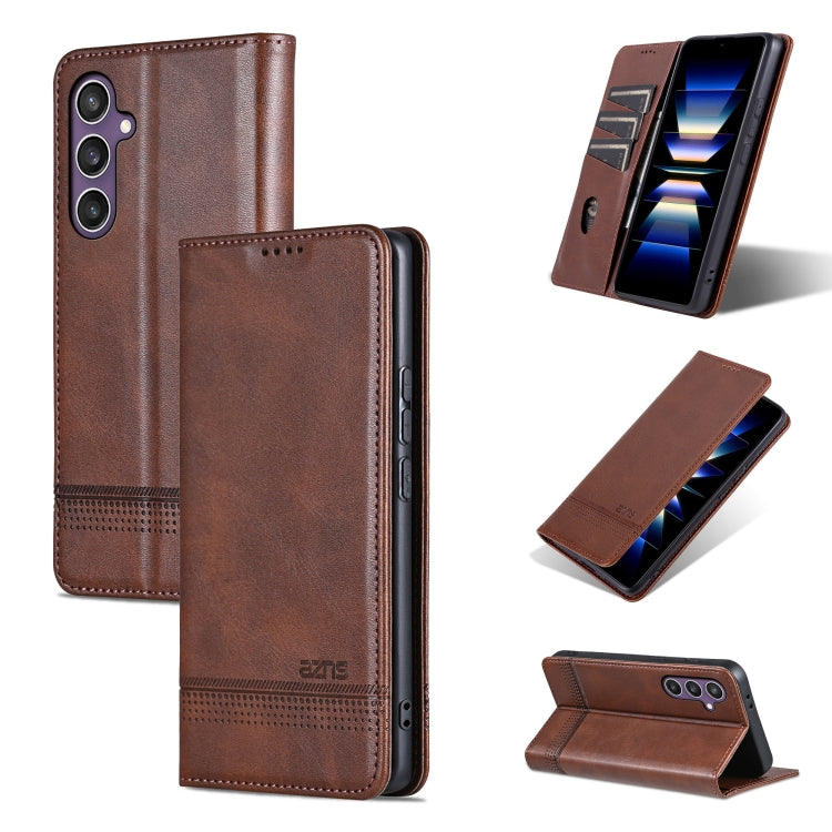 For Samsung Galaxy S24+ 5G AZNS Magnetic Calf Texture Flip Leather Phone Case(Dark Brown) - Galaxy S24+ 5G Cases by AZNS | Online Shopping UK | buy2fix