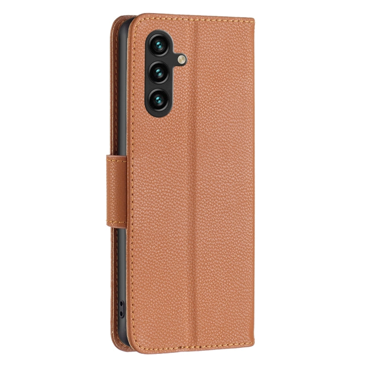 For Samsung Galaxy A55 Litchi Texture Pure Color Flip Leather Phone Case(Brown) - Galaxy Phone Cases by buy2fix | Online Shopping UK | buy2fix