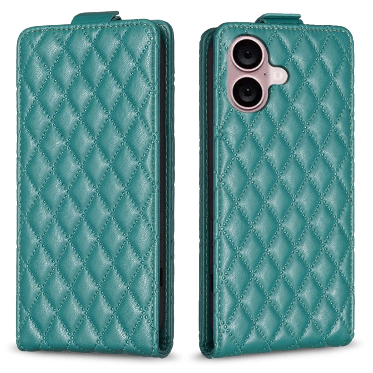 For iPhone 16 Plus Diamond Lattice Vertical Flip Leather Phone Case(Green) - iPhone 16 Plus Cases by buy2fix | Online Shopping UK | buy2fix