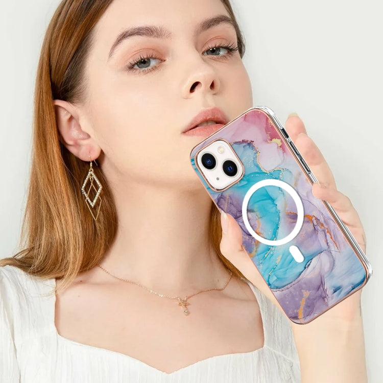 For iPhone 14 Marble Pattern Dual-side IMD Magsafe TPU Phone Case(Blue Marble) - iPhone 14 Cases by buy2fix | Online Shopping UK | buy2fix