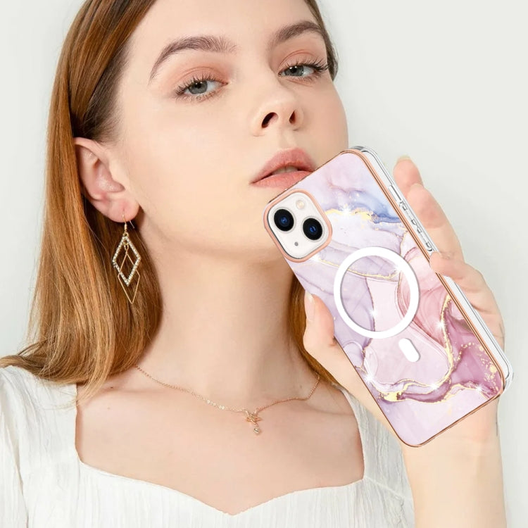 For iPhone 15 Marble Pattern Dual-side IMD Magsafe TPU Phone Case(Rose Gold 005) - iPhone 15 Cases by buy2fix | Online Shopping UK | buy2fix