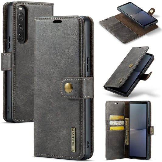 For Sony Xperia 10 V DG.MING Crazy Horse Texture Detachable Magnetic Leather Phone Case(Grey) - Sony Cases by DG.MING | Online Shopping UK | buy2fix