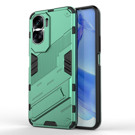 For Honor 90 Lite 5G Global Punk Armor 2 in 1 PC + TPU Phone Case with Holder(Green) - Honor Cases by buy2fix | Online Shopping UK | buy2fix