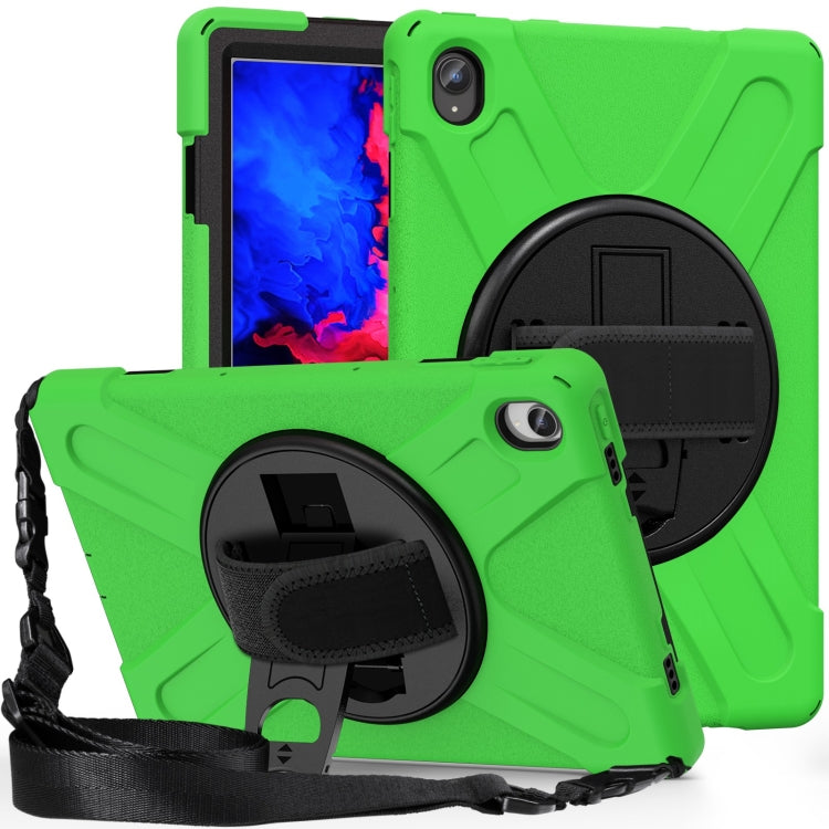 For Lenovo Tab P11 Silicone Hybrid PC Tablet Case with Grip & Shoulder Strap(Green) - Lenovo by buy2fix | Online Shopping UK | buy2fix