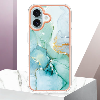 For iPhone 16 Electroplating Marble Pattern Dual-side IMD TPU Shockproof Phone Case(Green 003) - iPhone 16 Cases by buy2fix | Online Shopping UK | buy2fix