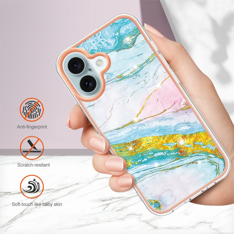 Electroplating Marble Pattern Dual-side IMD TPU Shockproof Phone Case For iPhone 16(Green 004) - iPhone 16 Cases by buy2fix | Online Shopping UK | buy2fix