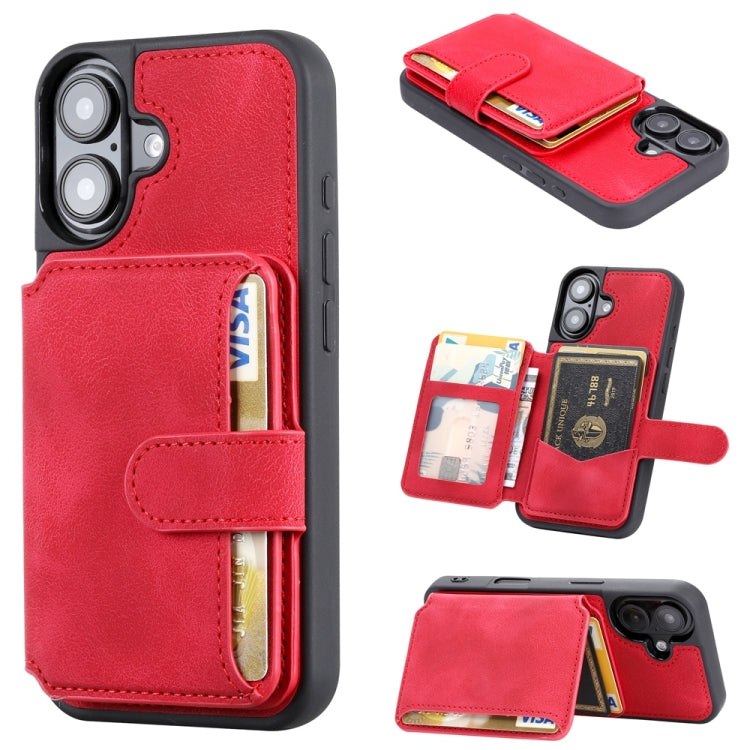 For iPhone 16 Skin Feel Dream RFID Anti-theft PU Card Bag Phone Case(Red) - iPhone 16 Cases by buy2fix | Online Shopping UK | buy2fix