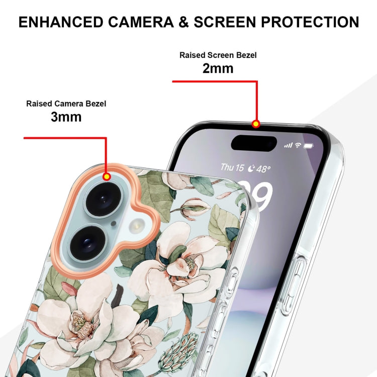 For iPhone 16 Plus Flowers and Plants Series IMD TPU Phone Case(Green Gardenia) - iPhone 16 Plus Cases by buy2fix | Online Shopping UK | buy2fix