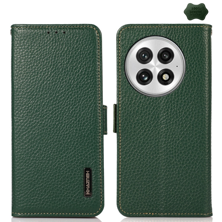 For OnePlus 13 KHAZNEH Side-Magnetic Litchi Genuine Leather RFID Phone Case(Green) - OnePlus Cases by buy2fix | Online Shopping UK | buy2fix