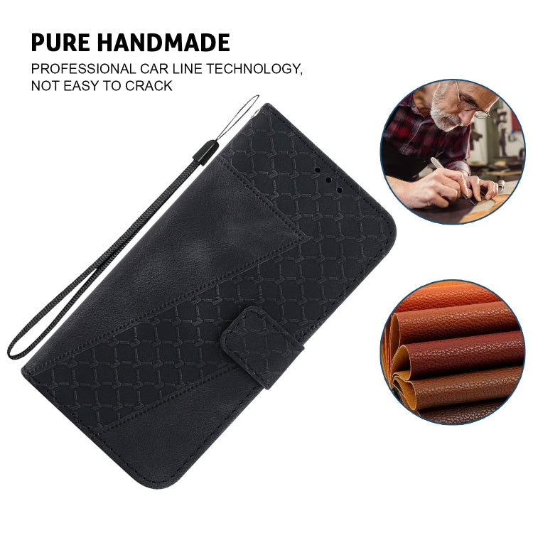 For iPhone 16 Pro Max Seven-shaped Embossed Leather Phone Case(Black) - iPhone 16 Pro Max Cases by buy2fix | Online Shopping UK | buy2fix