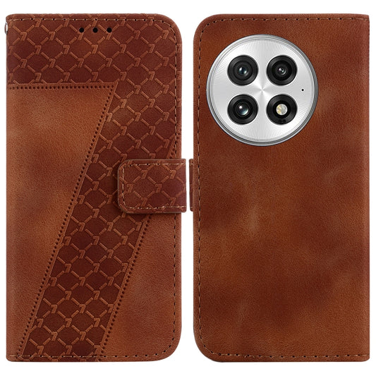 For OnePlus 13 Seven-shaped Embossed Leather Phone Case(Brown) - OnePlus Cases by buy2fix | Online Shopping UK | buy2fix