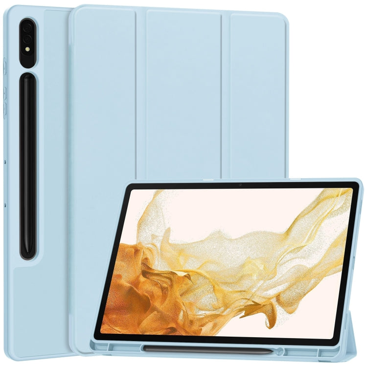 For Samsung Galaxy Tab S9+ 3-Fold Pure Color TPU Smart Leather Tablet Case with Pen Slot(Light Blue) - Galaxy Tab S9+ Cases by buy2fix | Online Shopping UK | buy2fix