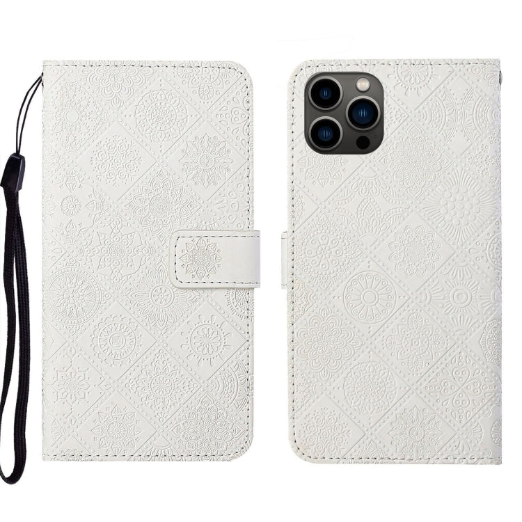 For iPhone 16 Pro Ethnic Style Embossed Pattern Leather Phone Case(White) - iPhone 16 Pro Cases by buy2fix | Online Shopping UK | buy2fix