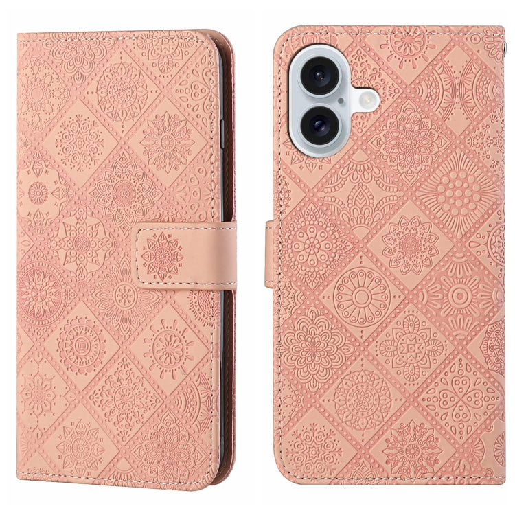 For iPhone 16 Plus Ethnic Style Embossed Pattern Leather Phone Case(Pink) - iPhone 16 Plus Cases by buy2fix | Online Shopping UK | buy2fix