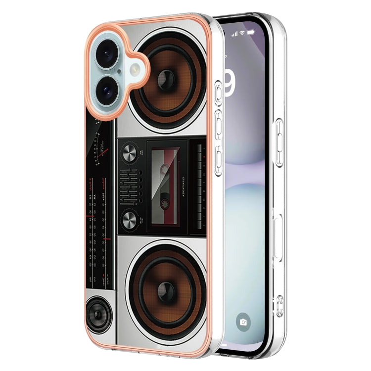 For iPhone 16 Plus Electroplating Marble Dual-side IMD Phone Case(Retro Radio) - iPhone 16 Plus Cases by buy2fix | Online Shopping UK | buy2fix