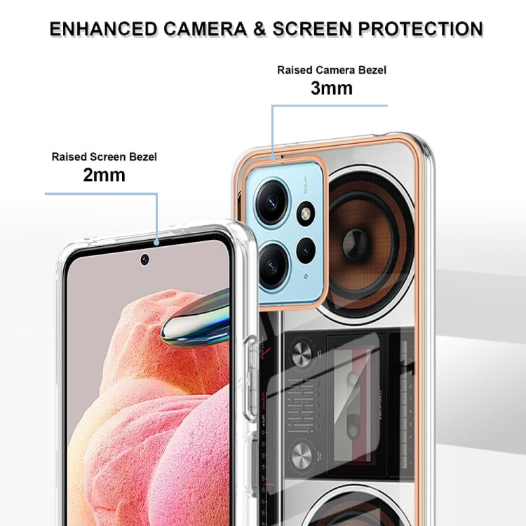 For Xiaomi Redmi Note 12 4G Electroplating Marble Dual-side IMD Phone Case(Retro Radio) - Xiaomi Cases by buy2fix | Online Shopping UK | buy2fix