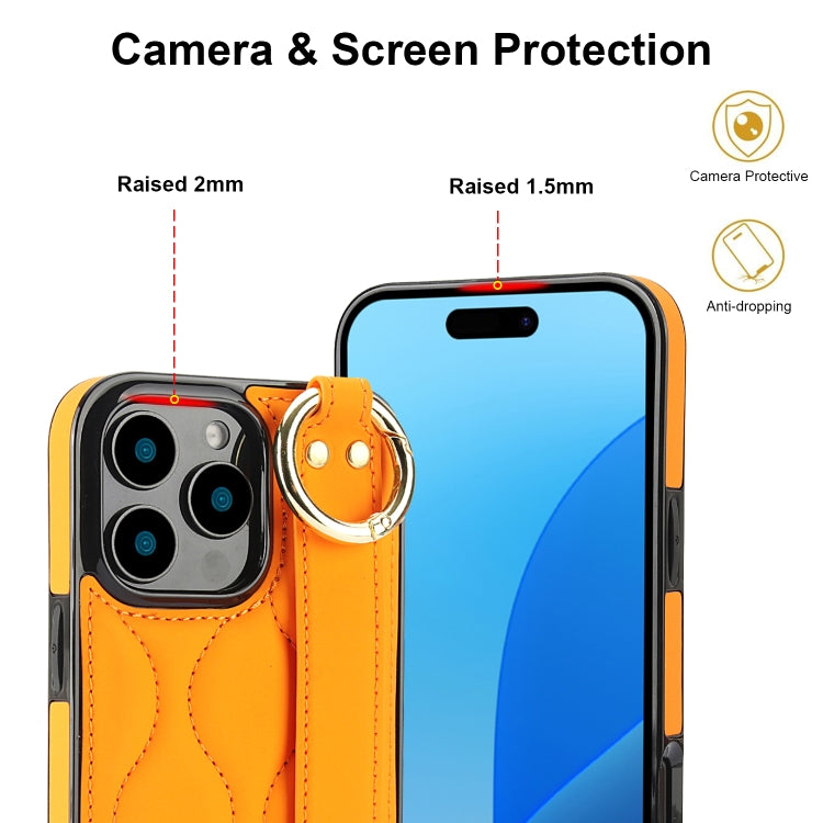 For iPhone 16 Pro Non-slip Full Coverage Ring PU Phone Case with Wristband(Orange) - iPhone 16 Pro Cases by buy2fix | Online Shopping UK | buy2fix