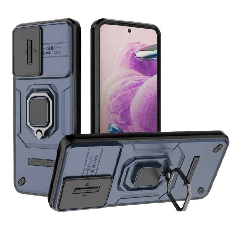 For Xiaomi Redmi Note 12S 4G Global Sliding Camshield TPU + PC Shockproof Phone Case with Holder(Blue) - Xiaomi Cases by buy2fix | Online Shopping UK | buy2fix