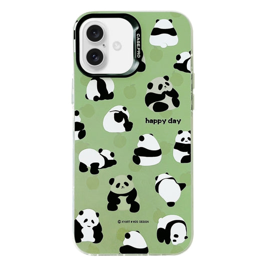 For iPhone 16 Electroplated Silver Series PC Protective Phone Case(Green Panda) - iPhone 16 Cases by buy2fix | Online Shopping UK | buy2fix