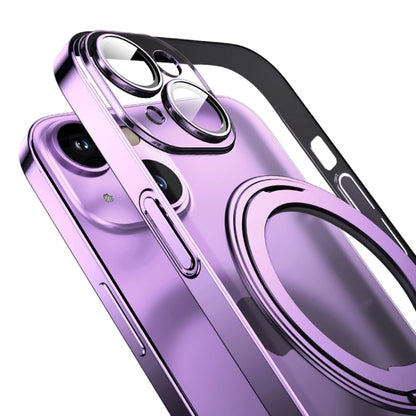 For iPhone 14 Electroplated 360 Degree Bracket MagSafe Magnetic Phone Case(Transparent Purple) - iPhone 14 Cases by buy2fix | Online Shopping UK | buy2fix