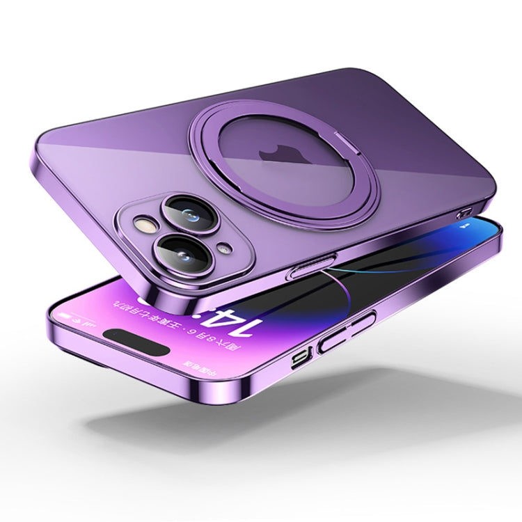 For iPhone 14 Electroplated 360 Degree Bracket MagSafe Magnetic Phone Case(Transparent Purple) - iPhone 14 Cases by buy2fix | Online Shopping UK | buy2fix