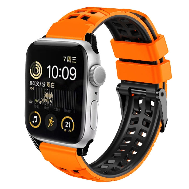 For Apple Watch SE 2022 44mm Twill Dual-row Buckle Silicone Watch Band(Orange Black) - Watch Bands by buy2fix | Online Shopping UK | buy2fix