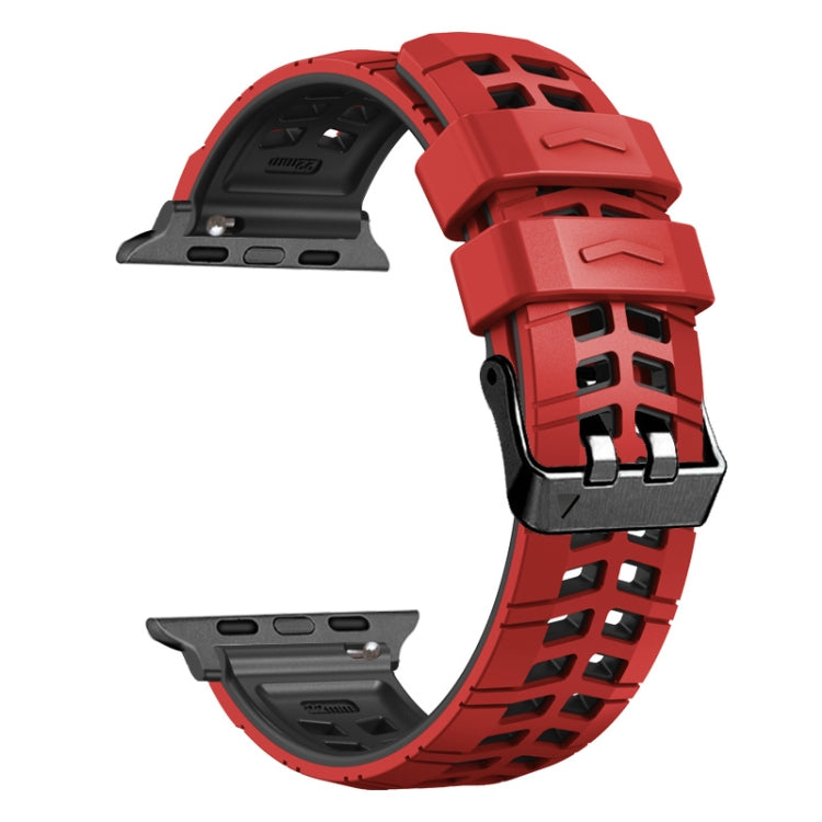 For Apple Watch Series 4 40mm Twill Dual-row Buckle Silicone Watch Band(Red Black) - Watch Bands by buy2fix | Online Shopping UK | buy2fix