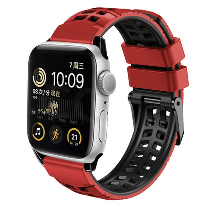 For Apple Watch Series 3 42mm Twill Dual-row Buckle Silicone Watch Band(Red Black) - Watch Bands by buy2fix | Online Shopping UK | buy2fix