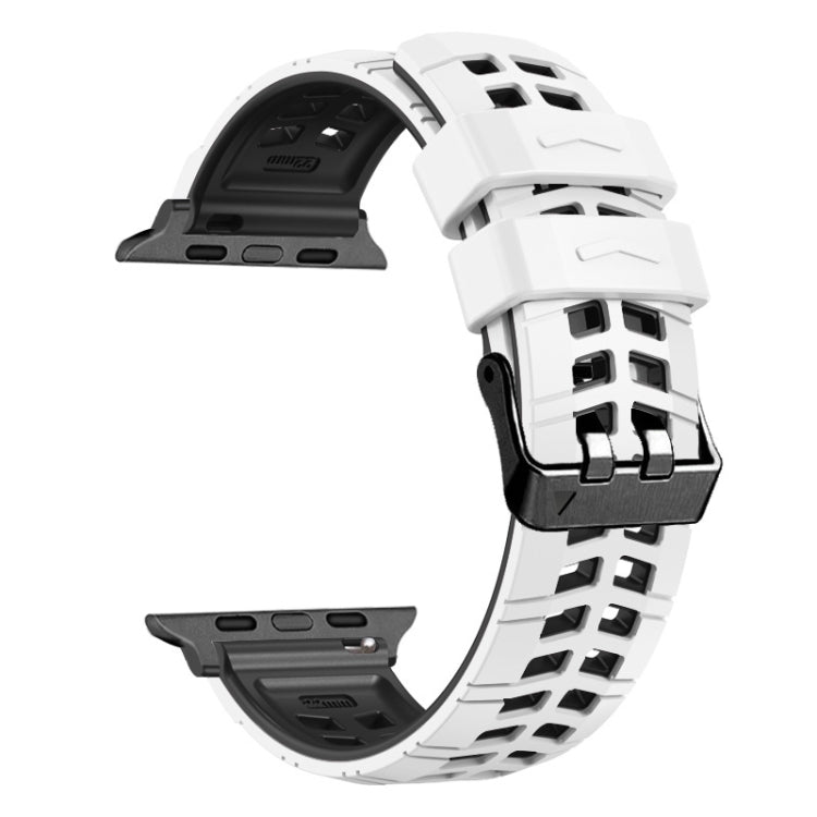 For Apple Watch Series 2 42mm Twill Dual-row Buckle Silicone Watch Band(White Black) - Watch Bands by buy2fix | Online Shopping UK | buy2fix