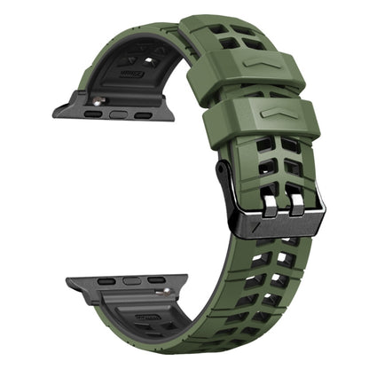 For Apple Watch 38mm Twill Dual-row Buckle Silicone Watch Band(Army Green Black) - Watch Bands by buy2fix | Online Shopping UK | buy2fix