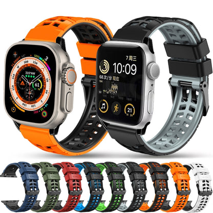 For Apple Watch Series 7 45mm Twill Dual-row Buckle Silicone Watch Band(Black Orange) - Watch Bands by buy2fix | Online Shopping UK | buy2fix