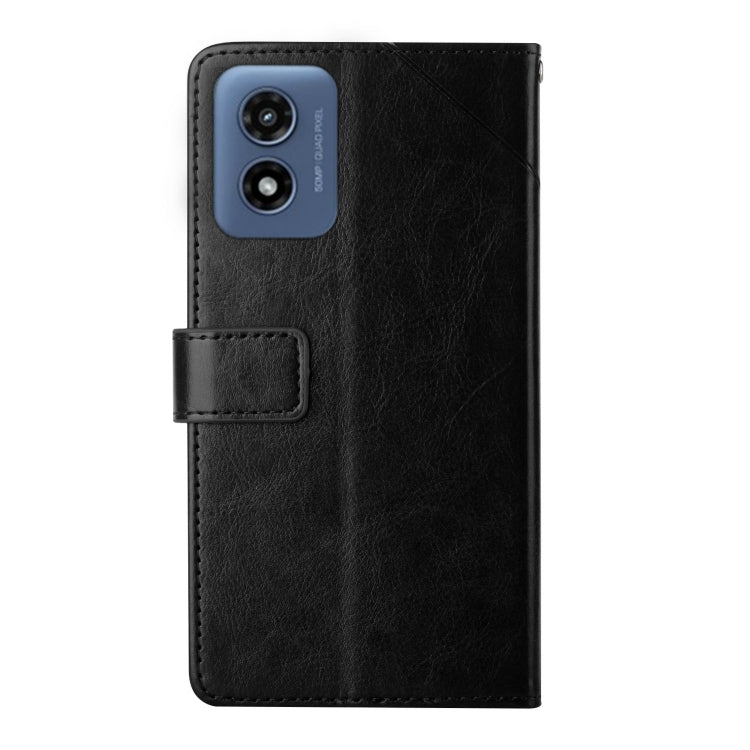 For Motorola Moto G Play 4G 2024 HT01 Y-shaped Pattern Flip Leather Phone Case(Black) - Motorola Cases by buy2fix | Online Shopping UK | buy2fix