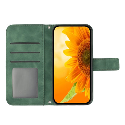 For Motorola Moto G Play 4G 2024 HT04 Skin Feel Sun Flower Embossed Flip Leather Phone Case with Lanyard(Green) - Motorola Cases by buy2fix | Online Shopping UK | buy2fix