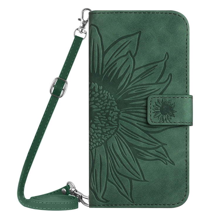 For Motorola Moto G Power 5G 2024 HT04 Skin Feel Sun Flower Embossed Flip Leather Phone Case with Lanyard(Green) - Motorola Cases by buy2fix | Online Shopping UK | buy2fix