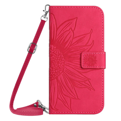 For Motorola Moto G Play 5G 2024 HT04 Skin Feel Sun Flower Embossed Flip Leather Phone Case with Lanyard(Rose Red) - Motorola Cases by buy2fix | Online Shopping UK | buy2fix