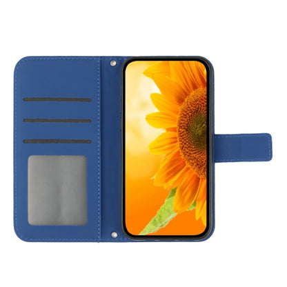 For Motorola Moto G Play 5G 2024 HT04 Skin Feel Sun Flower Embossed Flip Leather Phone Case with Lanyard(Dark Blue) - Motorola Cases by buy2fix | Online Shopping UK | buy2fix