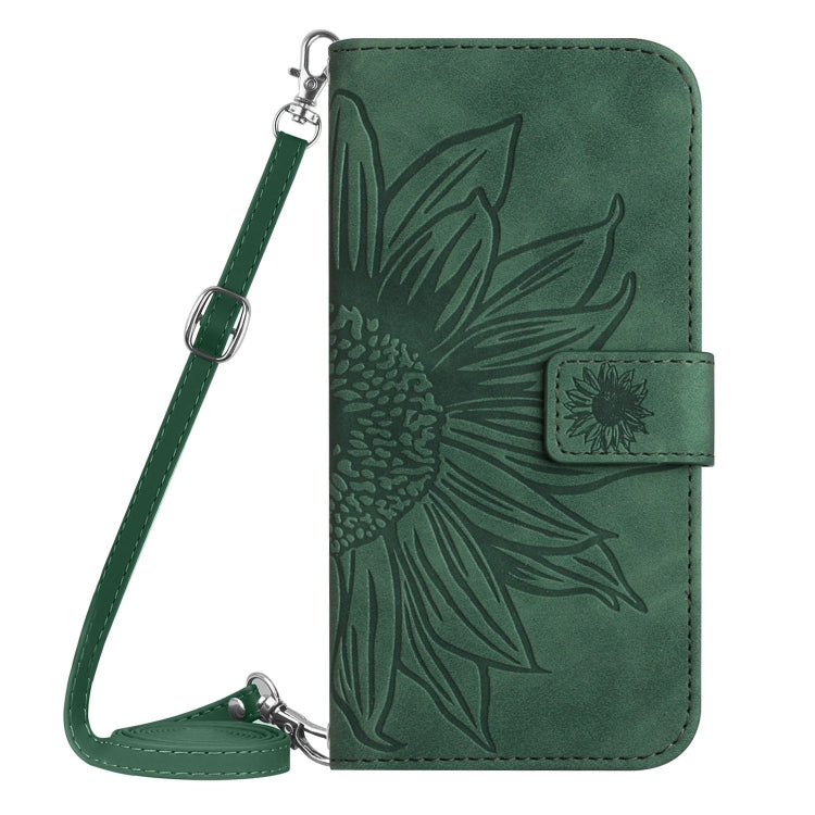 For Motorola Moto G Stylus 5G 2024 HT04 Skin Feel Sun Flower Embossed Flip Leather Phone Case with Lanyard(Green) - Motorola Cases by buy2fix | Online Shopping UK | buy2fix