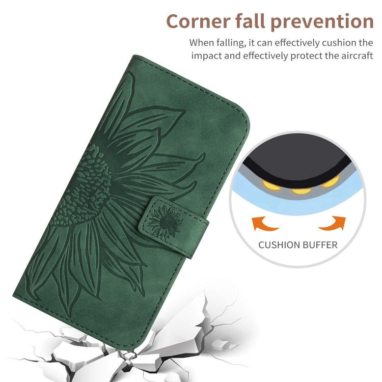 For Motorola Moto G Stylus 5G 2024 HT04 Skin Feel Sun Flower Embossed Flip Leather Phone Case with Lanyard(Green) - Motorola Cases by buy2fix | Online Shopping UK | buy2fix