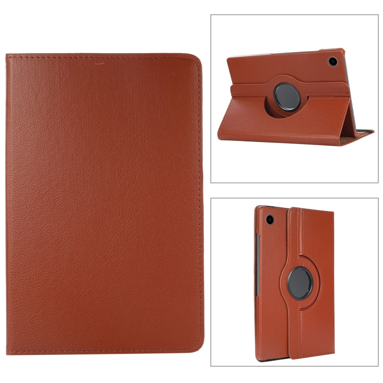 For Samsung Galaxy Tab A9 360 Degrees Rotation Holder Litchi Texture Leather Tablet Case(Brown) - Galaxy Tab A9 by buy2fix | Online Shopping UK | buy2fix