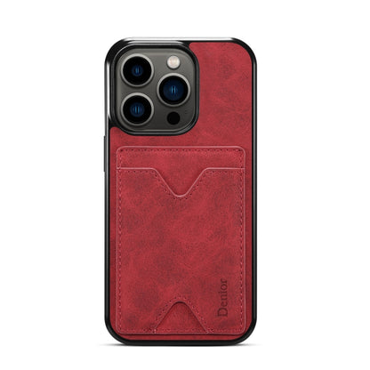 For iPhone 15 Pro Max Denior PU Back Cover Card Slot Holder Phone Case(Red) - iPhone 15 Pro Max Cases by Denior | Online Shopping UK | buy2fix