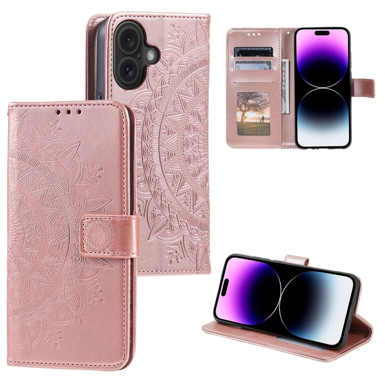 For iPhone 16 Plus Totem Flower Embossed Leather Phone Case(Gold) - iPhone 16 Plus Cases by buy2fix | Online Shopping UK | buy2fix