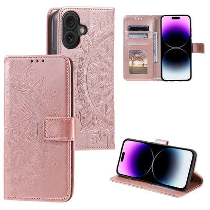 For iPhone 16 Totem Flower Embossed Leather Phone Case(Rose Gold) - iPhone 16 Cases by buy2fix | Online Shopping UK | buy2fix