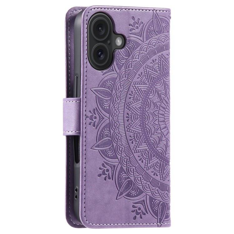 For iPhone 16 Totem Flower Embossed Leather Phone Case(Purple) - iPhone 16 Cases by buy2fix | Online Shopping UK | buy2fix