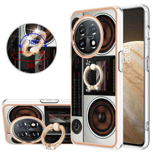 For OnePlus 11 Electroplating Dual-side IMD Phone Case with Ring Holder(Retro Radio) - OnePlus Cases by buy2fix | Online Shopping UK | buy2fix