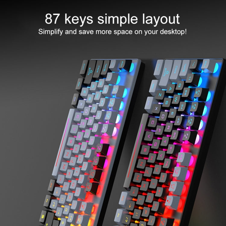 XUNFOX K10 87-Keys Rainbow Blacklit USB Wired Gaming Keyboard, Cable Length: 1.5m(Grey Black) - Wired Keyboard by buy2fix | Online Shopping UK | buy2fix
