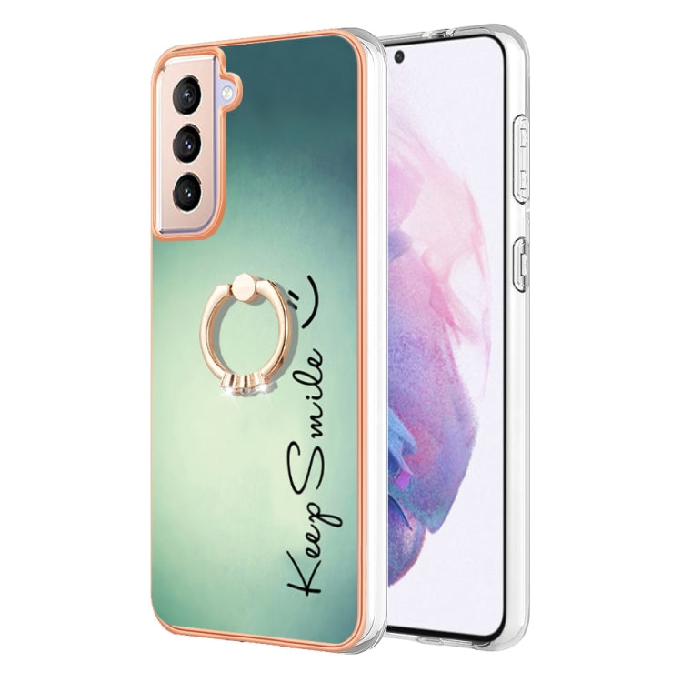 For Samsung Galaxy S21+ 5G Electroplating Dual-side IMD Phone Case with Ring Holder(Smile) - Galaxy S21+ 5G Cases by buy2fix | Online Shopping UK | buy2fix