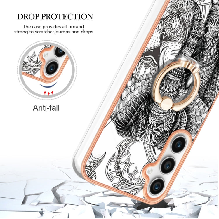 For Samsung Galaxy S23 FE 5G Electroplating Dual-side IMD Phone Case with Ring Holder(Totem Elephant) - Galaxy S23 FE 5G Cases by buy2fix | Online Shopping UK | buy2fix