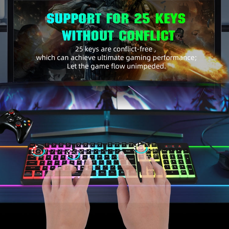 HXSJ L200+X100 Wired RGB Backlit Keyboard and Mouse Set 104 Pudding Key Caps + 3600DPI Mouse(White) - Wired Keyboard by HXSJ | Online Shopping UK | buy2fix