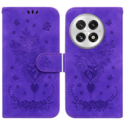 For OnePlus 13 Butterfly Rose Embossed Leather Phone Case(Purple) - OnePlus Cases by buy2fix | Online Shopping UK | buy2fix